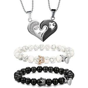 4Pcs Couples Bracelet Necklace Set Matching His and Hers Promise Love He…
